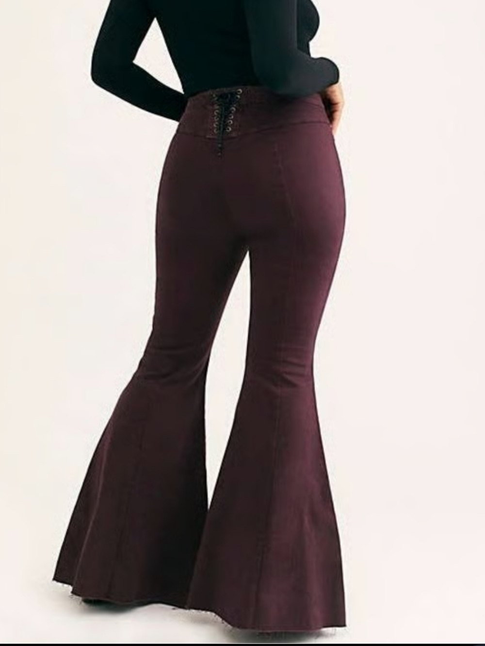 NEW We The Free Crvy High Rise Lace Up Flare Jeans Burgundy
